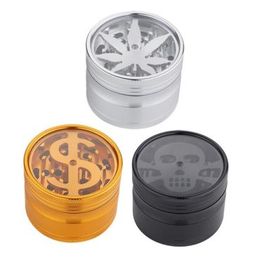 Aluminium Grinder Leaf Dollar Skull, 40mm, 4tlg. assortiert