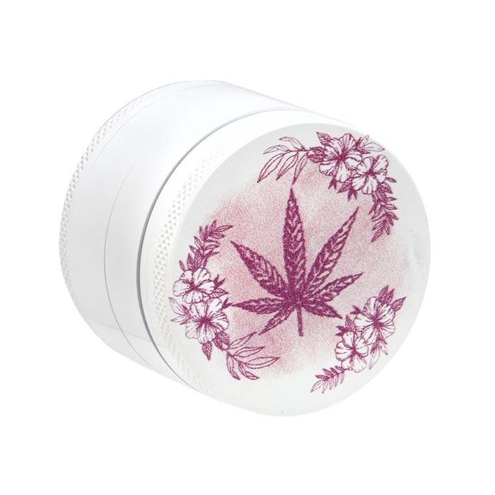 Grinder / Pollinator Aluminium - Pink Flower Power, weiss, 4tlg. 50mm